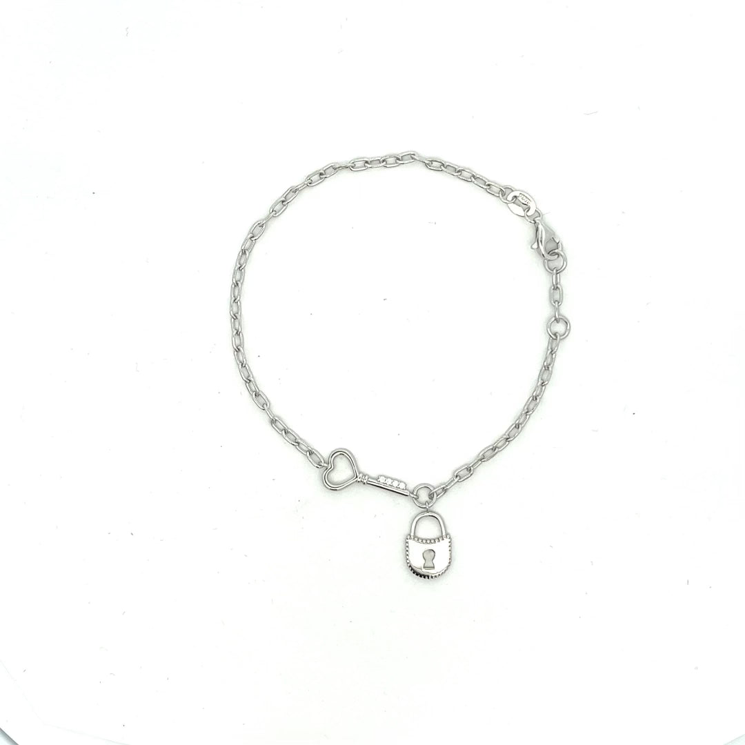 Key and Lock Bracelet in Silver